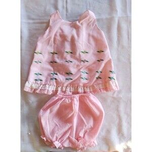 Vintage 70s Penn Prest Toddletimes 3T Pink Gingham Sunsuit Ruffled With Bloomers